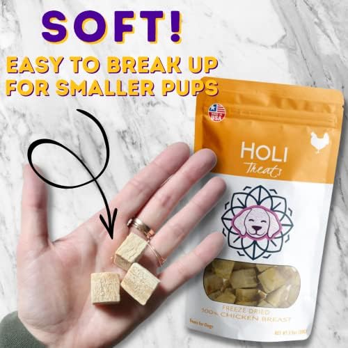 HOLI Freeze Dried Chicken Breast Dog Treats. Single Ingredient Freeze Dried Chicken Treats for Dogs. Healthy All Natural Dog Snack Made from 100% Breast Meat. High Value Training Treat. 7 oz