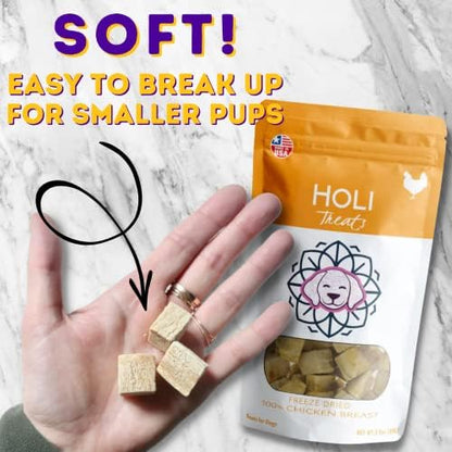 HOLI Freeze Dried Chicken Breast Dog Treats. Single Ingredient Freeze Dried Chicken Treats for Dogs. Healthy All Natural Dog Snack Made from 100% Breast Meat. High Value Training Treat. 7 oz