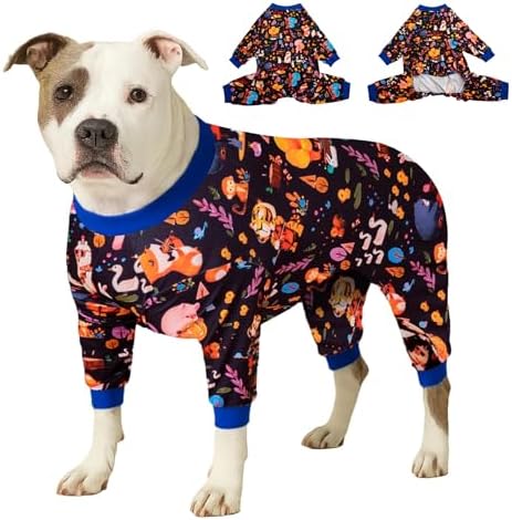 LovinPet Full Bodysuit for Large Dog, Woodland Musicians Black Print, 3XL