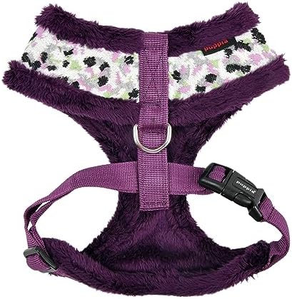 Puppia Huxley Dog Harness Over-The-Head Warm Winter Leopard Pattern Adjustable Chest for Small and Medium Dog, Purple, Large