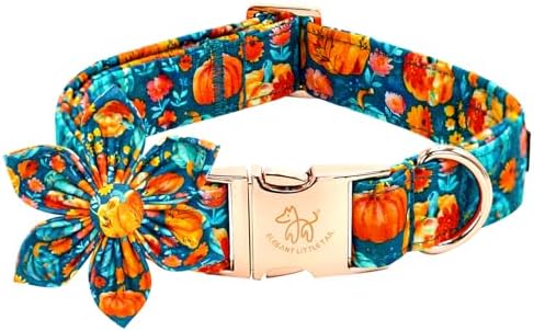 Elegant little tail Fall Dog Collar, Halloween Pet Collars with Flower Cute Pumpkin Print Puppy Collar Female or Male Cotton Adjustable Collars for Small Medium Large Dogs