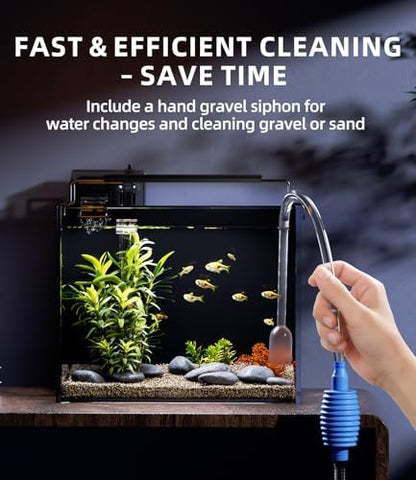 3 Gallon Fish Tank Aquarium Starter Kit with Filter Light Lid Rimless Glass