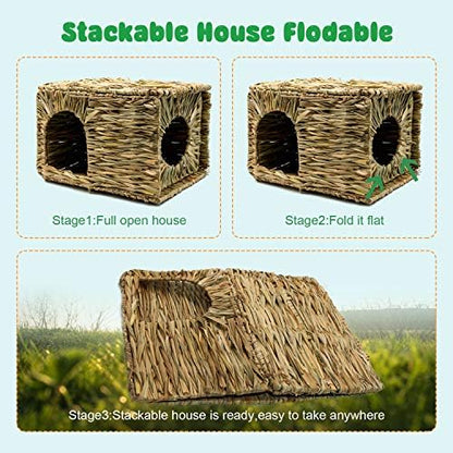BWOGUE Extra Large Grass House for Rabbits, Crafted Natural Grass Hideaway