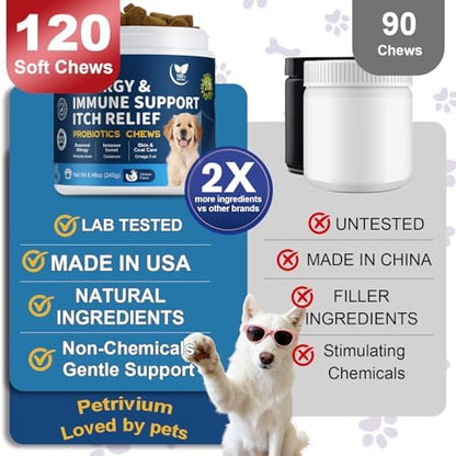 Dog Allergy Relief Chews, Helps Relieve Itchy Skin, Paw Licking & Ear Irritation, Dog Allergy Supplement with Probiotics for Skin & Immune Support, Colostrum & Fish Oil