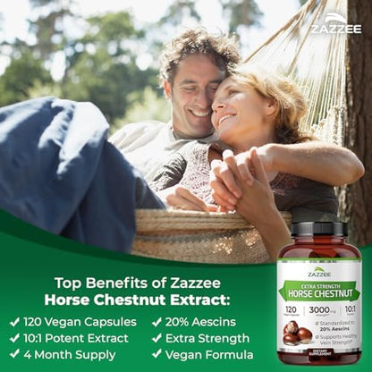Zazzee Extra Strength Horse Chestnut 10:1 Extract, 20% Aescins, Vegan