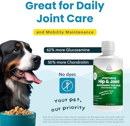 Plant-Based Liquid Glucosamine for Dogs, 1600mg Joint Support, MSM, Glucosamine & Omega 3-6-9, Shellfish-Free Dog Arthritis Supplement for Mobility & Flexibility, Made in USA, 32 oz