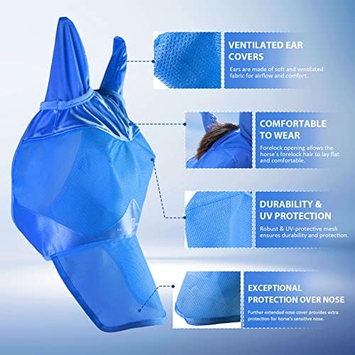 Harrison Howard Horse Fly Mask Long Nose with Ears Signature Blue Warmblood Extra Large