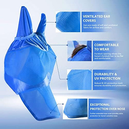 Harrison Howard Horse Fly Mask Long Nose with Ears Signature Blue Warmblood Extra Large