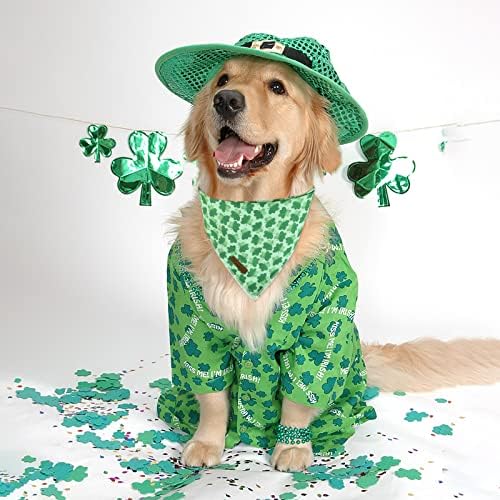 St. Patrick's Day Dog Bandana, Shamrock Triangle Bid Scarf, Cotton Green Bandana for Boy & Girl Dogs, Cute Spring Dog Kerchief