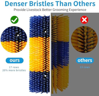 Livestock Scratch Brush, Cow Brush with 2 Screws, Cattle Scratcher, Horse Brushes for Grooming, Cattle Supplies for Horse, Goat, Cow, Pig Scratching Itch Relief (Blue & Yellow)