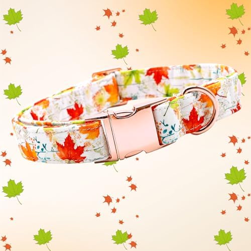 Dog Collars, Fall Dog Collar Fall Leaf Print Pet Collar Durable Metal Collar Cute Soft Puppy Collars Adjustable Dog Collar for X-Large Dogs
