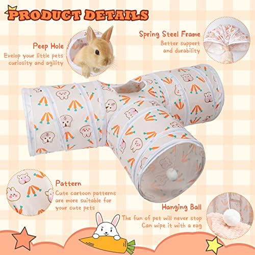 BWOGUE Bunny Tunnels & Tubes, 3-Way Collapsible Rabbit Hideout for Bunnies