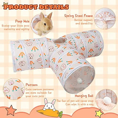 BWOGUE Bunny Tunnels & Tubes, 3-Way Collapsible Rabbit Hideout for Bunnies