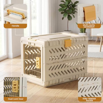 Collapsible Dog Crate for Large/Medium Dogs - 36" L Foldable Dog Cage No-Tool Assembly, Travel Dog Crate with 2 Wheels - Easy to Carry, Space-Saving, Indoor Outdoor Use, Cream, 36.4”L*22.84”W*25.8”H