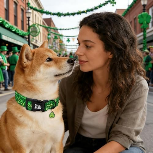 St Patrick's Green Letter Trefoil Dog Collar for Medium Dogs