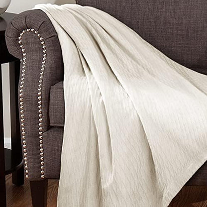 Superior Diamond Weave All-Season Cotton Blanket, Cover for Home, Couch, Bed, Soft, Warm Blankets, Boho Aesthetic, Comfy, Cozy, and Cute Covers, Decorative Bedding Essentials, Full/Queen, Ivory