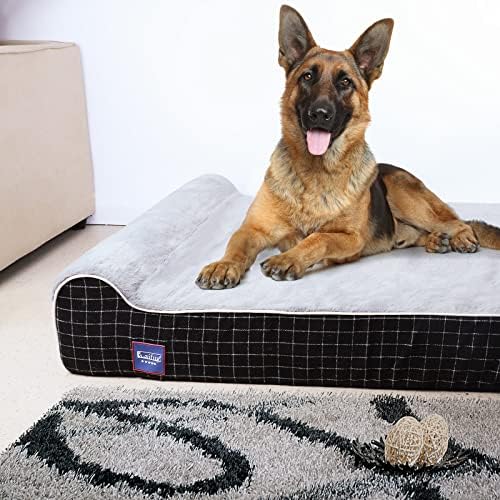 Laifug Orthopedic Dog Beds for Large Dogs,7" Memory Foam Dog Beds,Durable Water Proof Liner Removable and Washable, Nonskid Bottom, Black Grid Grey 50"x36"x10"