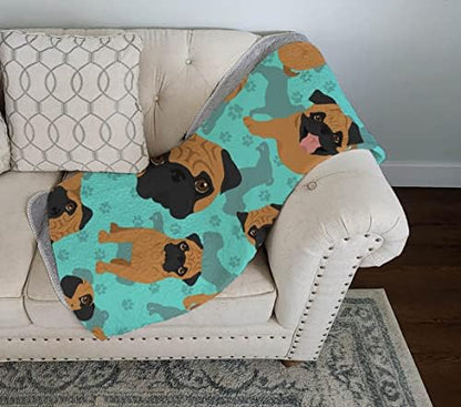 Caroline's Treasures MLM1057LQB Apricot Pug Quilted Blanket 50x60 Artwork Pattern Quilted Throw Blanket for Bed, Couch, Sofa, Soft and Lightweight