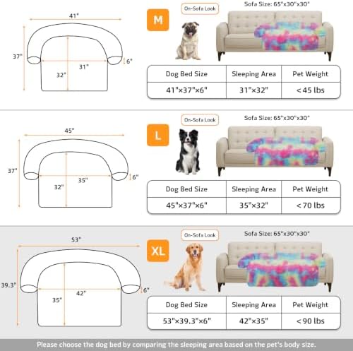 GGIB Calming Dog Bed Fluffy Plush Dog Mat for Furniture Protector with Removable Washable Cover for Large Medium Small Dogs and Cats (Extra Large (53x39.3x6), Rainbow)