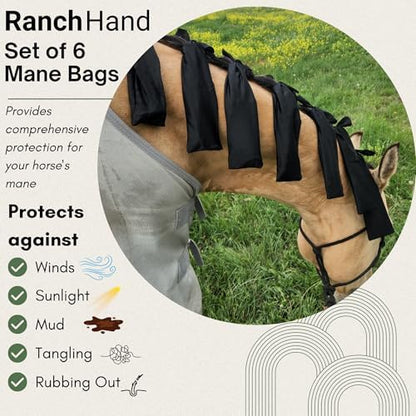Horse Mane Bags for Horses, Set of 6 Handmade Lycra Mane Bags, Helps Reduce Tangles, Breakage & Rubbing, Washable Braided Mane Covers for Longer, Healthier Manes, Ranch Hand (Leopard)