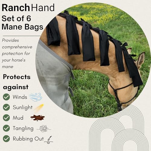 Horse Mane Bags for Horses, Set of 6 Handmade Lycra Mane Bags, Helps Reduce Tangles, Breakage & Rubbing, Washable Braided Mane Covers for Longer, Healthier Manes, Ranch Hand (Light Blue)