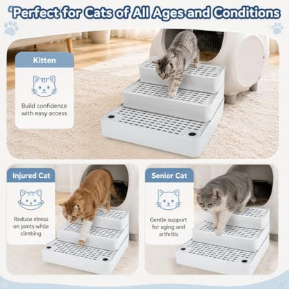 Adjustable 3 Step Litter Box Step, Cat Litter Box Ramp, Light Grey