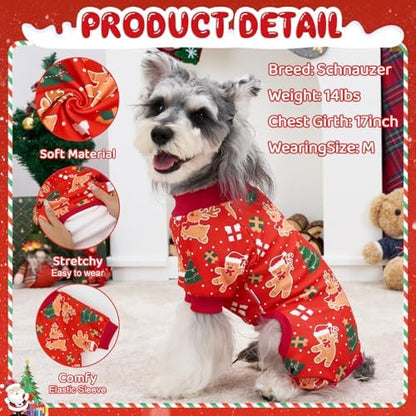 XPUDAC 4 Pack Christmas Dog Pajamas Comfy Dog Clothes for Small Medium Dogs Girl Boy Holiday Pet Outfit Winter Puppy Jumpsuits Pet Pjs Apparel, 2XL