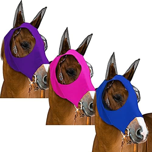 Weewooday 3 Pcs Horse Fly Mask with Ears, M, Purple, Royal Blue, Pink
