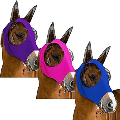Weewooday 3 Pcs Horse Fly Mask with Ears, M, Purple, Royal Blue, Pink