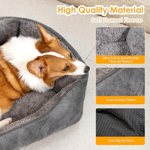 Dog Bed Extra Large, Super Soft Rectangle Dog Beds, Washable Warming Pet Bed with Anti-Slip Bottom, Anti-Anxiety, Grey, 35 x 25 x 9inch