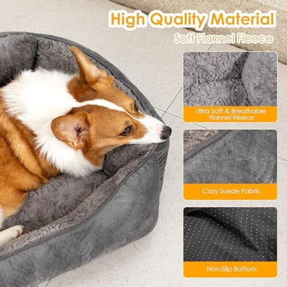 Dog Bed Extra Large, Super Soft Rectangle Dog Beds, Washable Warming Pet Bed with Anti-Slip Bottom, Anti-Anxiety, Grey, 35 x 25 x 9inch