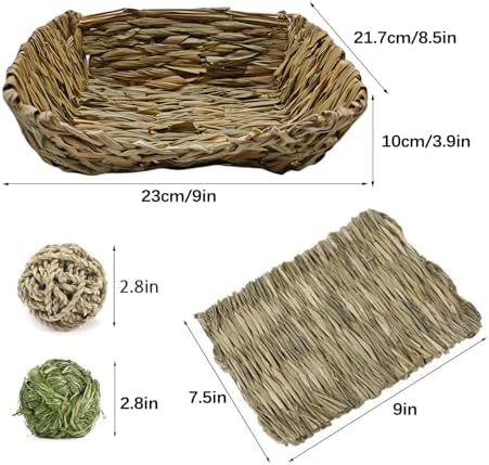 Hamiledyi Rabbit Grass Bed Natural Handmade Hay Mat Chew Balls for Drawf Rabbit Bunny Chinchilla Guinea Pig Ferret Hedgehog Rat