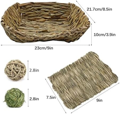 Hamiledyi Rabbit Grass Bed Natural Handmade Hay Mat Chew Balls for Drawf Rabbit Bunny Chinchilla Guinea Pig Ferret Hedgehog Rat