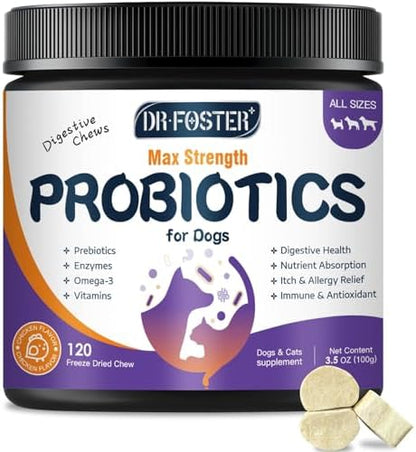 DRFOSTER Probiotics & Digestive Enzymes for Dogs, Freeze-Dried, 120 Bites