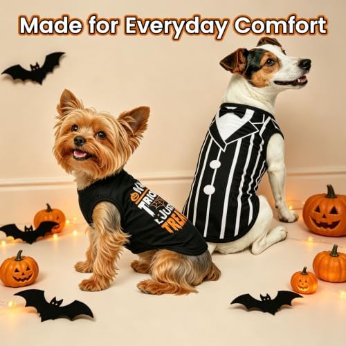 BINGPET 2PCS Dog Halloween Costume, Soft Cotton Puppy Shirt, Trick or Treat
