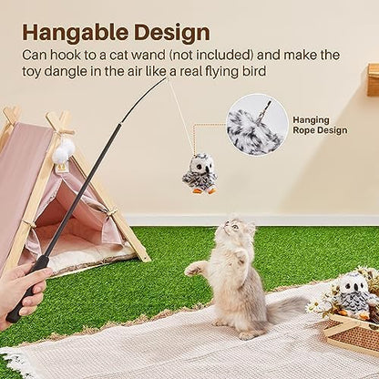 Potaroma Flapping Owl Cat Toys (No Flying), Lifelike Bird Chirp, Rechargeable Touch Activated Kitten Toy, Interactive Catnip Kicker Exercise Toys 4.0" for All Breeds