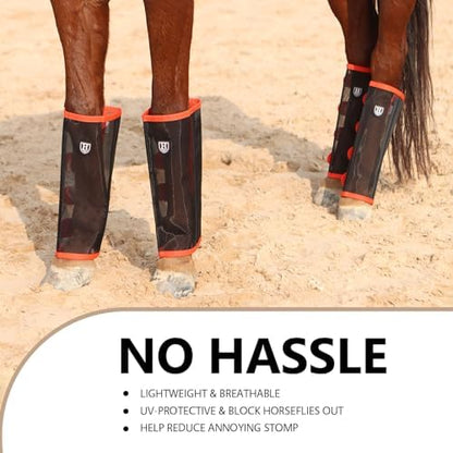 Harrison Howard Loose-Fitting Horse Fly Leggings Breathable, Tear-Resistant Fine Mesh Leg Guards Stay-on Comfortable Fly Boots (Set of 4)