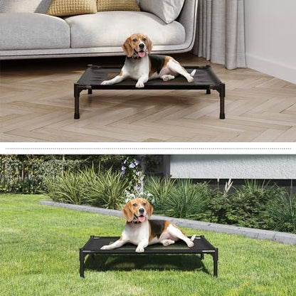 Elevated Dog Bed - 30x24-Inch Portable Pet Bed with Non-Slip Feet - Indoor/Outdoor Dog Cot or Puppy Bed for Pets up to 50lbs by PETMAKER (Black)