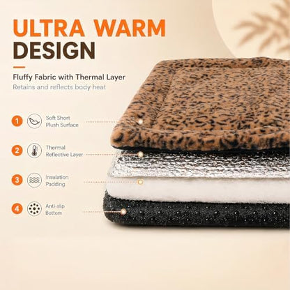 Self Warming Cat Pad for Cats and Small Dogs, Non Electric Thermal Pet Mat, Washable Soft Sleeping Mat with Non Slip Backing, Indoor & Sheltered Outdoor Use, 22 x 18 in, Brown/Black