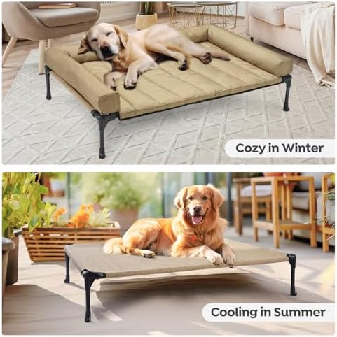 Veehoo Outdoor Elevated Dog Bed with Waterproof Bolster Cushion, Cooling