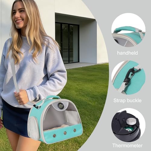 Bearded Dragon Carrier, Reptile Travel Bag with Built-in Thermometer Hygrometer, Breathable Small Animal Carrier with Clear View Window, Portable Guinea Pig Carrier for Gecko, Snake, Hamster