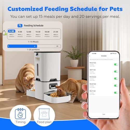 Automatic Cat Feeder with 2 HD Camera for 2 Cats, 7L Large Food Dispenser