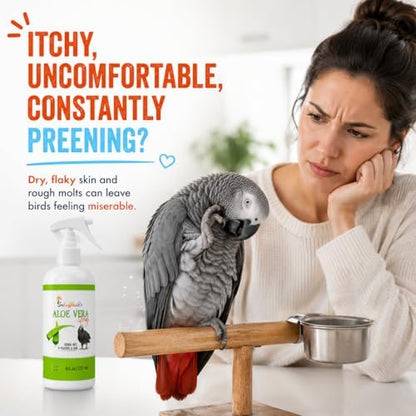 UnRuffledRx Aloe Vera Bird Spray for Parrots | Gentle Daily Support for Itchy Skin, Scratching, Dry Feathers & Feather Comfort | Fragrance Free & Safe if Preened, 8 oz
