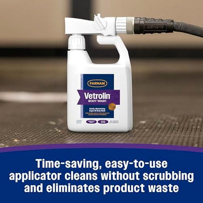 Farnam Vetrolin Body Wash, Time-Saving with No Scrubbing, Gentle and Moisturizing with Argan Oil, Soothes Dry Skin, for Horses and Dogs, 32 fl oz. (Pack of 2)