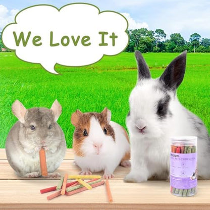 ERKOON 120Pcs Rabbit Timothy Hay Sticks, Five Flavors：PurplePotato/TimothyHay/Pumpkin/Strawberry/Carrot，Suitable Guinea Pig, Hamste, Gerbil, Chinchilla Treats, Chew Toys for Teeth for Bunnies
