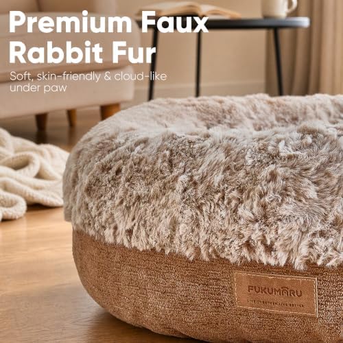 FUKUMARU Extra Thick Plush Cat Bed, Calming Donut, Anti-Anxiety & Washable