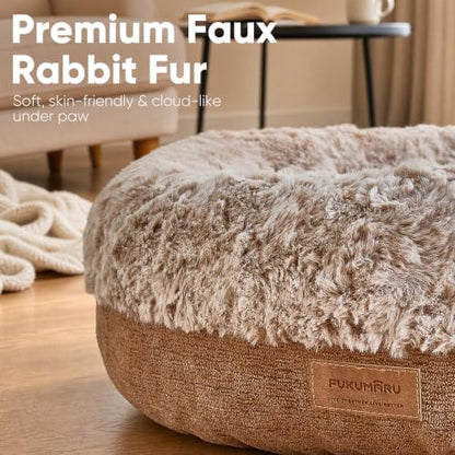 FUKUMARU Extra Thick Plush Cat Bed, Calming Donut, Anti-Anxiety & Washable
