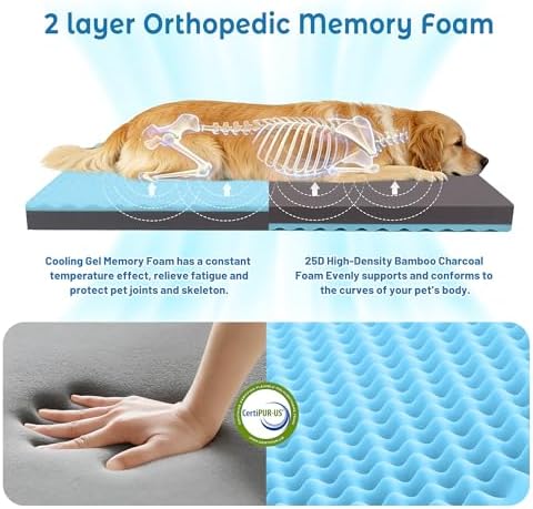 Cooling Dog Bed for Large Dogs, Orthopedic Memory Foam Pet Bed for Crate with Removable Washable Cover,Ideal for Arthritic Dogs (Cooling Fabric, X-Large-41"x 29" x 4")