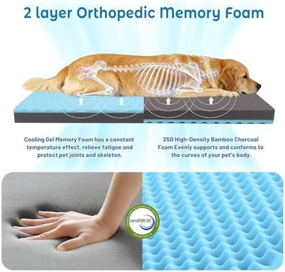Cooling Dog Bed for Large Dogs, Orthopedic Memory Foam Pet Bed for Crate with Removable Washable Cover,Ideal for Arthritic Dogs (Cooling Fabric, XX-Large-47"x 29" x 3.5")