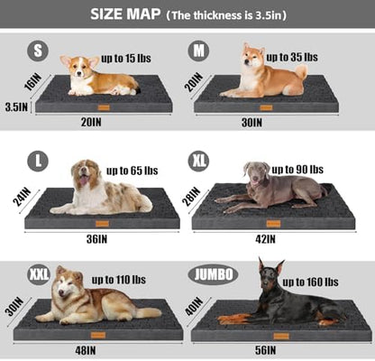 Patas Lague Orthopedic Large Dog Bed Pet Crate Mat 42''X28'' Dark Grey